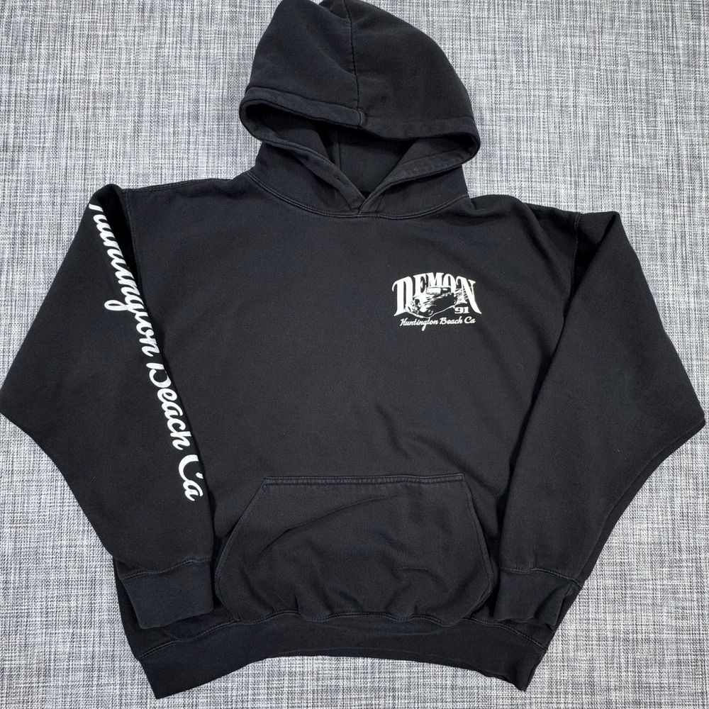 John Galt Women Demon 91 Huntington Beach Hoodie Black Graphic Sweatshirt OS USA